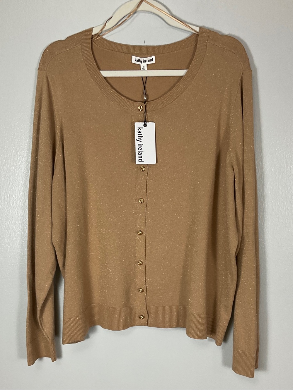 Kathy Ireland Metallic Gold Button Front Cardigan Sweater Plus Size 3X NWT